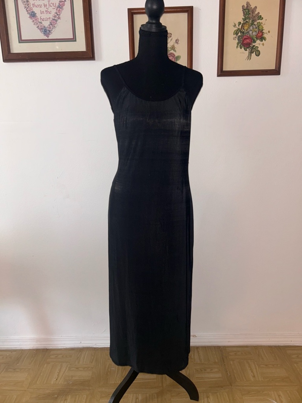 Olga Black Maxi Slip Dress with Thin Straps